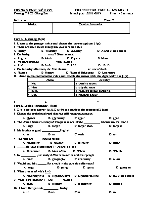 Đề kiểm tra 45 phút số 2 môn Tiếng Anh Lớp 7 - Năm học 2018-2019 - Trường THCS Giang Sơn